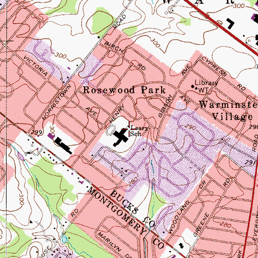 Topographic Map of Leary School, PA