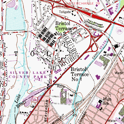 Topographic Map of Bristol Terrace Number One, PA