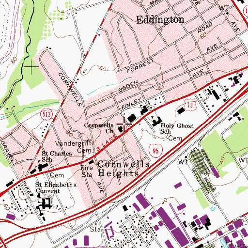 Topographic Map of Cornwells United Methodist Church, PA