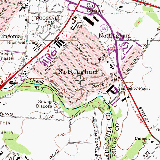 Topographic Map of Nottingham, PA