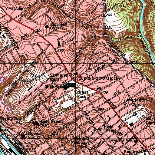 Topographic Map of Roxborough, PA