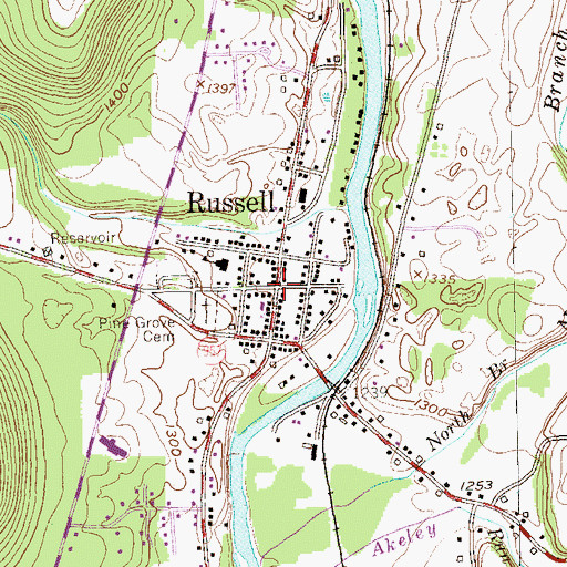 Topographic Map of Russell, PA