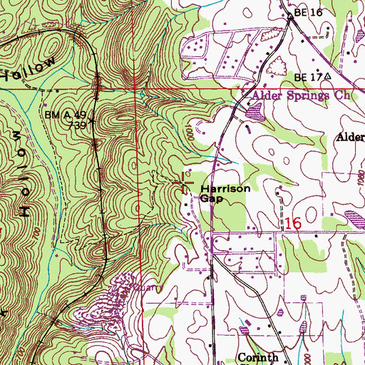 Topographic Map of Harrison Gap, AL