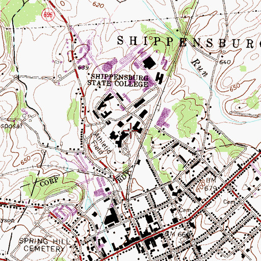 Topographic Map of Shippensburg University of Pennsylvania, PA