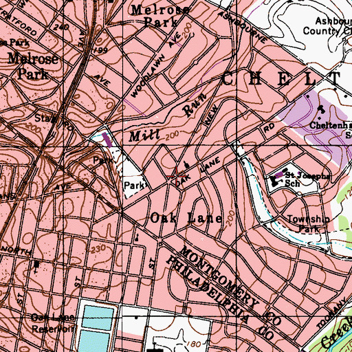 Topographic Map of Oak Lane, PA