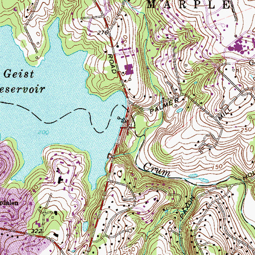 Topographic Map of Geist Storage Dam, PA
