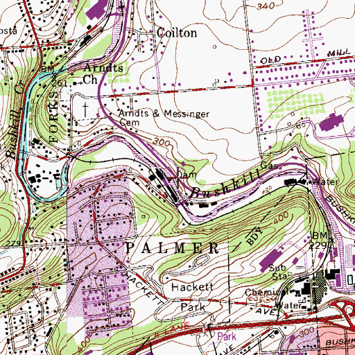 Topographic Map of Walter Power Dam, PA