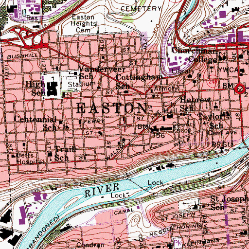 Topographic Map of Easton, PA