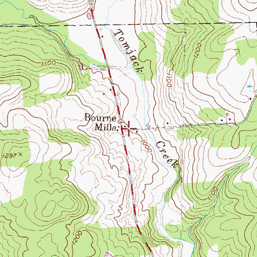 Topographic Map of Bourne Mills, PA