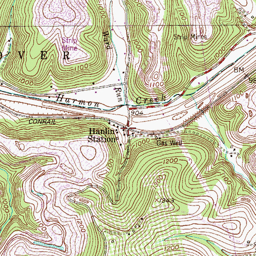 Topographic Map of Hanlin Station, PA