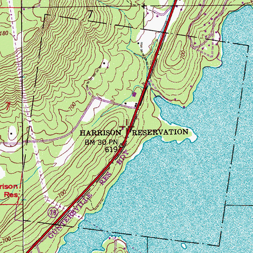 Topographic Map of Harrison Reservation (historical), AL