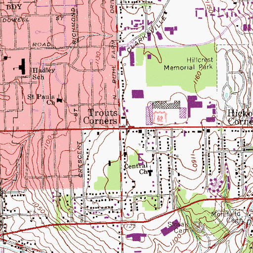 Topographic Map of Trouts Corners, PA