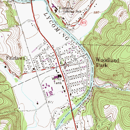 Topographic Map of Woodland Park, PA