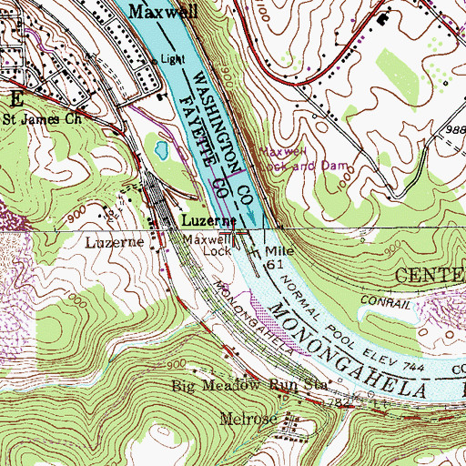 Topographic Map of Maxwell Lock and Dam, PA