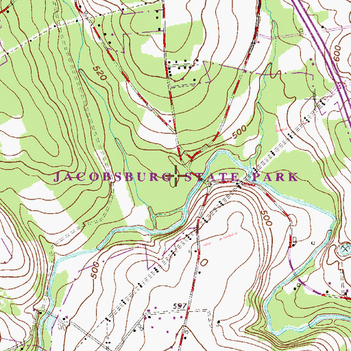 Topographic Map of Jacobsburg State Park, PA