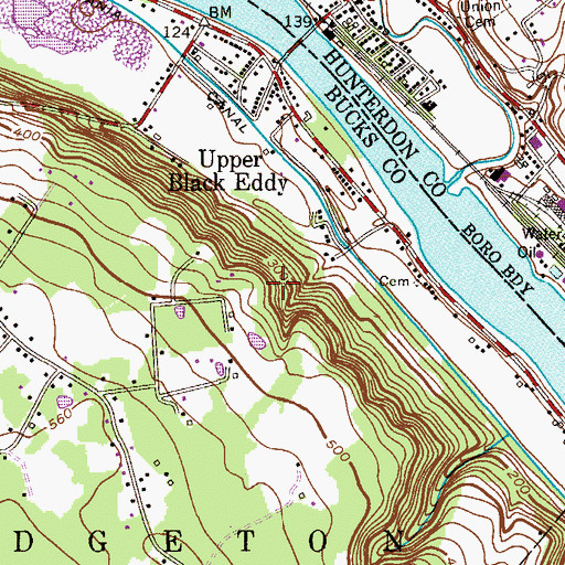 Topographic Map of Delaware Canal State Park, PA