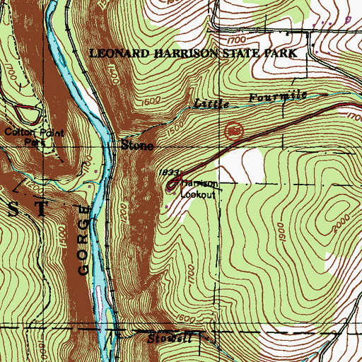 Topographic Map of Leonard Harrison State Park, PA