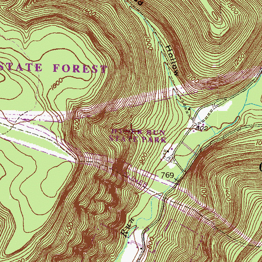 Topographic Map of Hyner Run State Park, PA