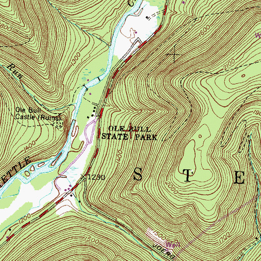 Topographic Map of Ole Bull State Park, PA