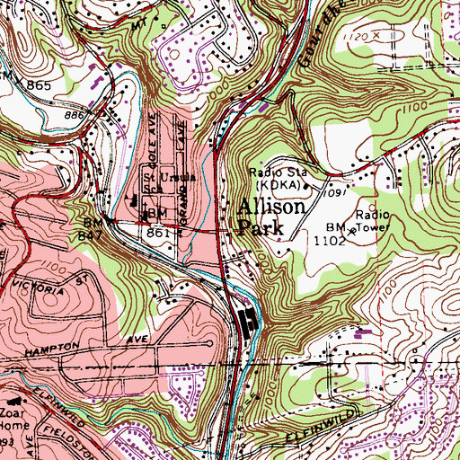 Topographic Map of Allison Park, PA