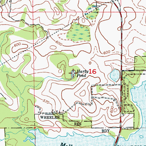 Topographic Map of Harty Pond, AL