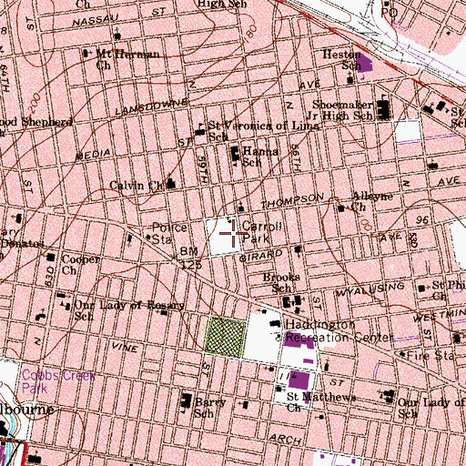 Topographic Map of Carroll Park, PA