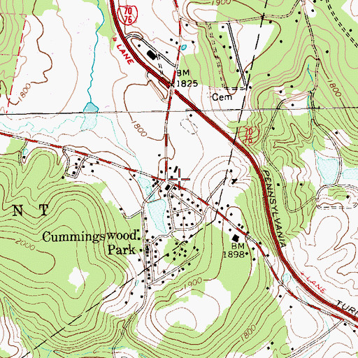 Topographic Map of Cummingswood Park, PA
