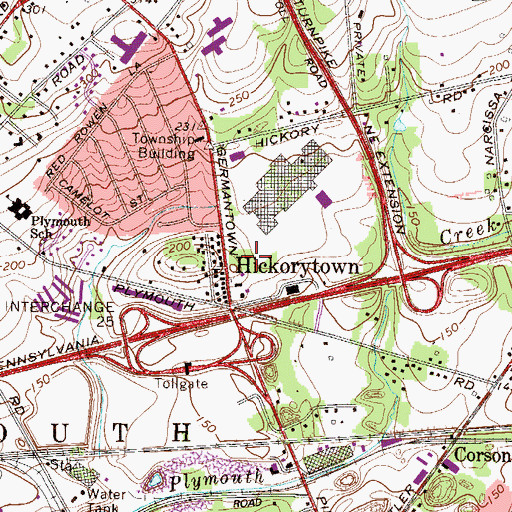 Topographic Map of Hickorytown, PA