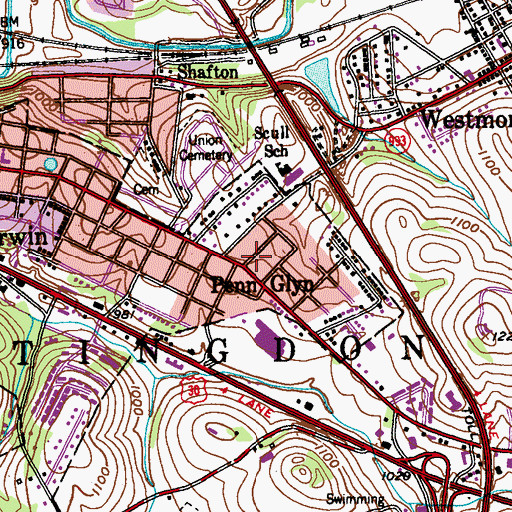 Topographic Map of Penn Glyn, PA