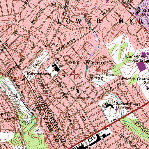 Topographic Map of Penn Wynne, PA