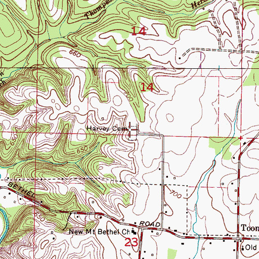 Topographic Map of Harvey Cemetery, AL