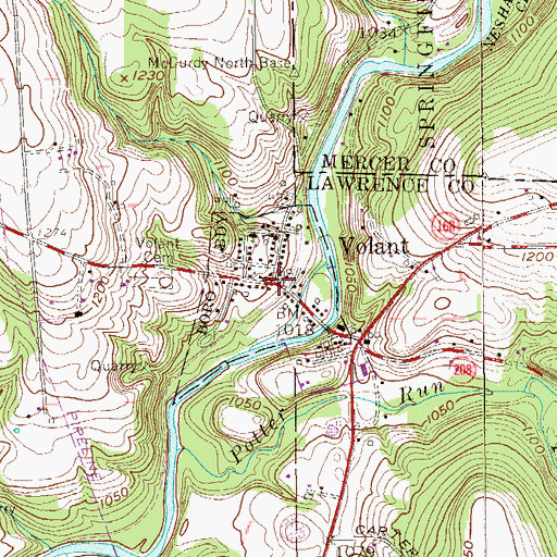 Topographic Map of Volant, PA