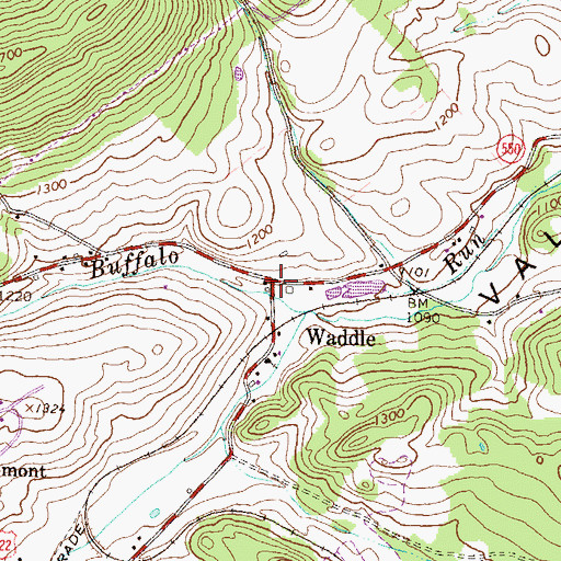 Topographic Map of Waddle, PA