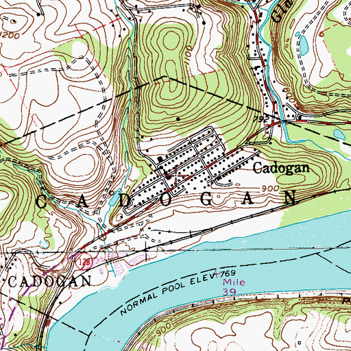 Topographic Map of Cadogan, PA