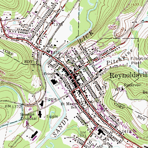 Topographic Map of Reynoldsville, PA