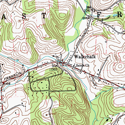 Topographic Map of Walkchalk, PA