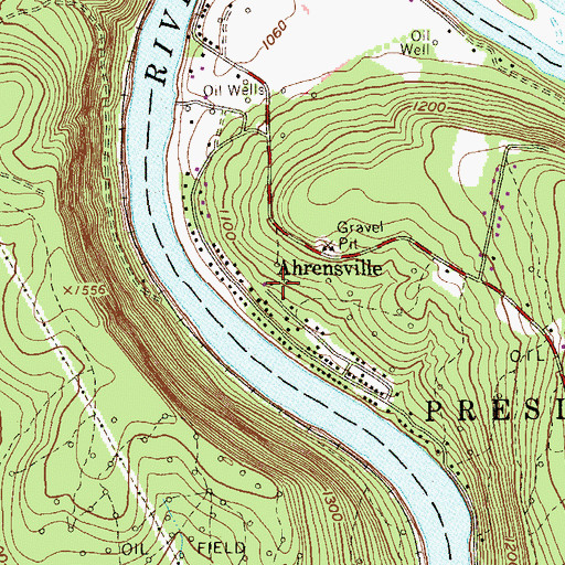Topographic Map of Ahrensville, PA