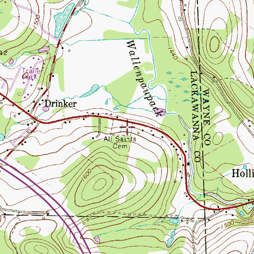 Topographic Map of All Saints Cemetery, PA