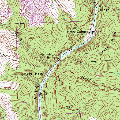 Topographic Map of Armstrong Bridge, PA
