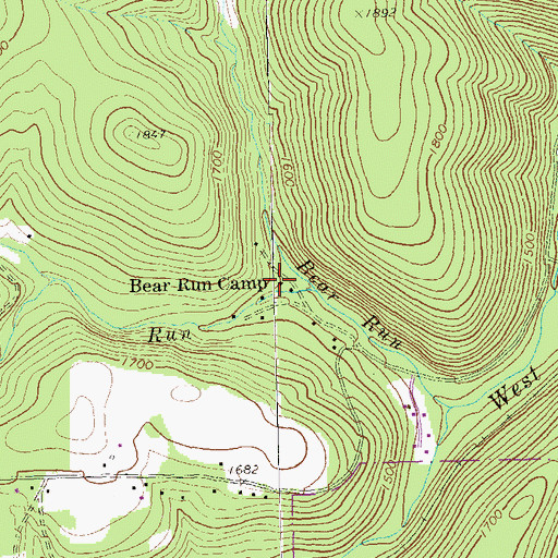Topographic Map of Bear Run Camp, PA