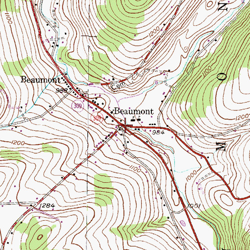 Topographic Map of Beaumont, PA
