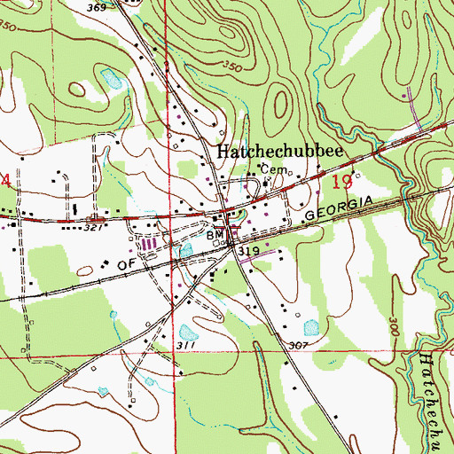 Topographic Map of Hatchechubbee, AL