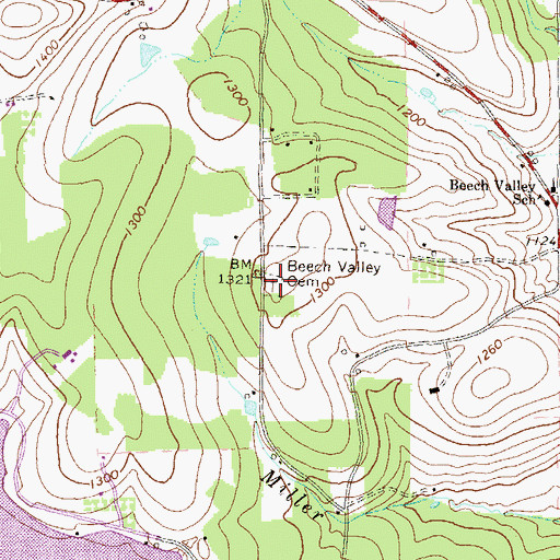 Topographic Map of Beech Valley Cemetery, PA