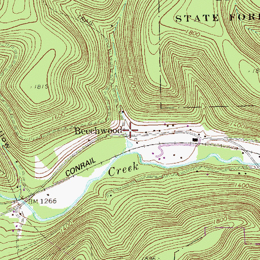 Topographic Map of Beechwood, PA