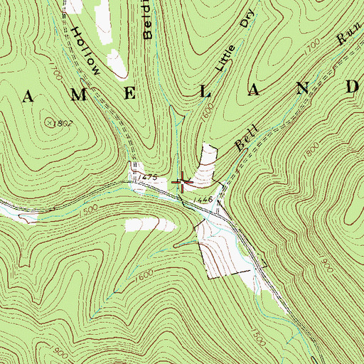 Topographic Map of Beldin Hollow, PA