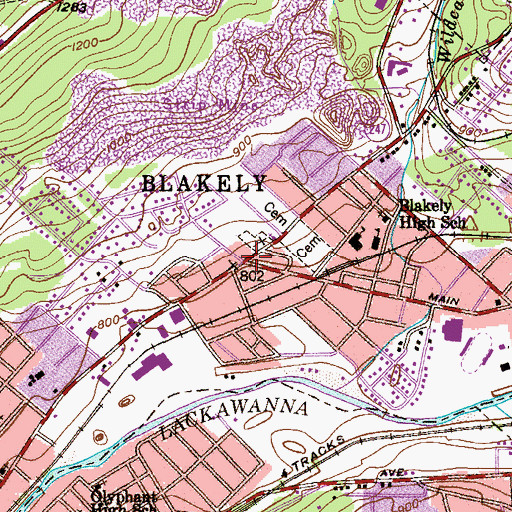 Topographic Map of Blakely, PA