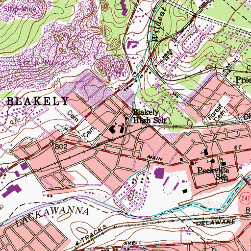 Topographic Map of Blakely High School (historical), PA