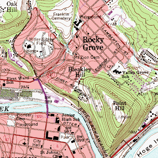 Topographic Map of Bleakley Hill, PA