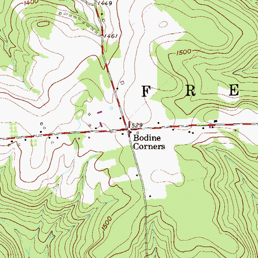 Topographic Map of Bodine Corners, PA