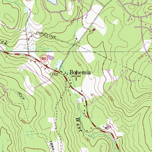Topographic Map of Bohemia, PA